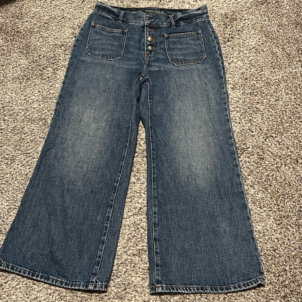 Ralph Lauren wide leg, cropped denim with button fly